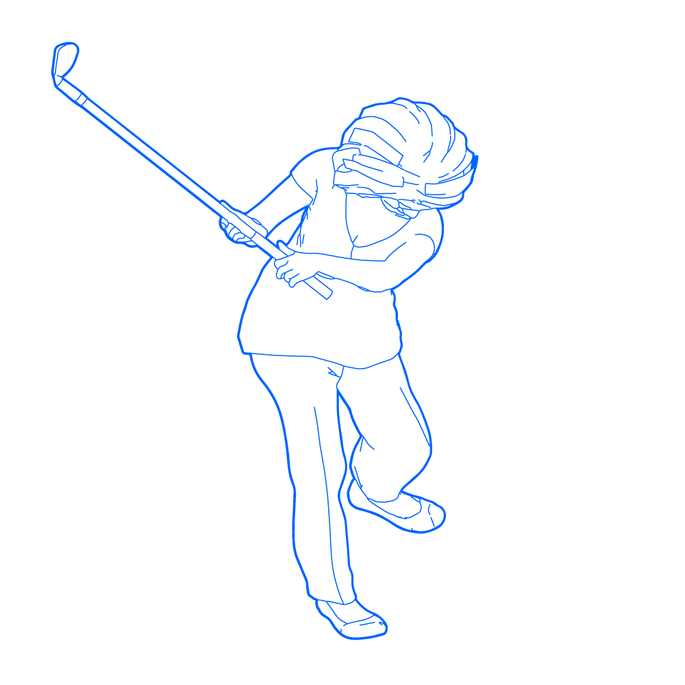 Line drawing of someone playing golf