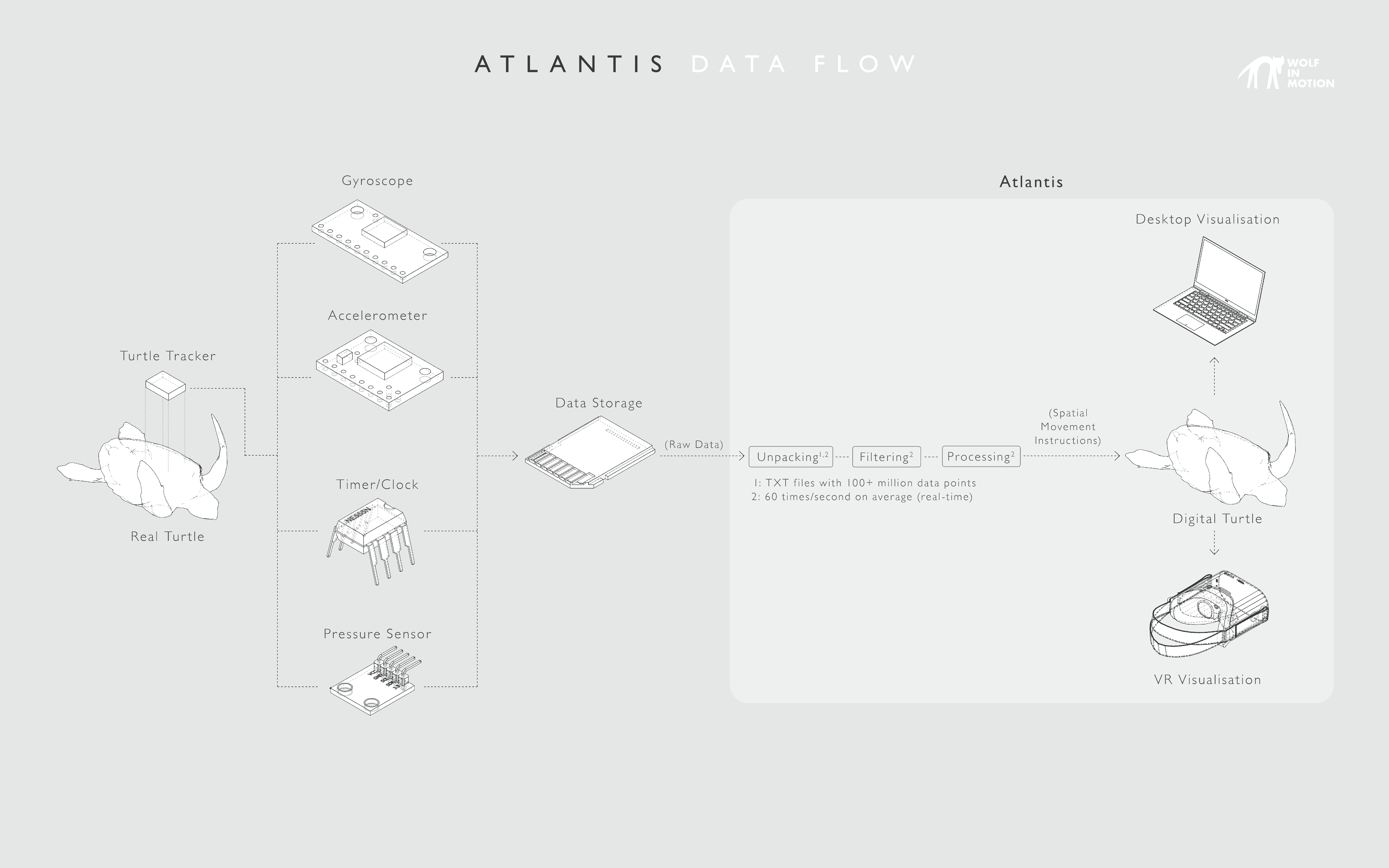 Data flow diagram of Atlantis turtle swimming simulator