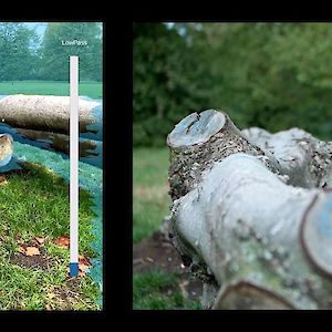 Side by side views of a lidar focusing interface and the resulting scene